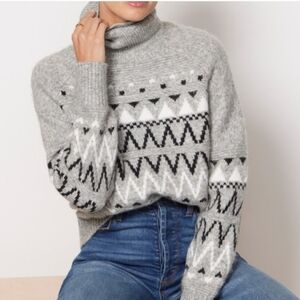 Evereve Gray Fair Isle Turtleneck Sweater, Size Small